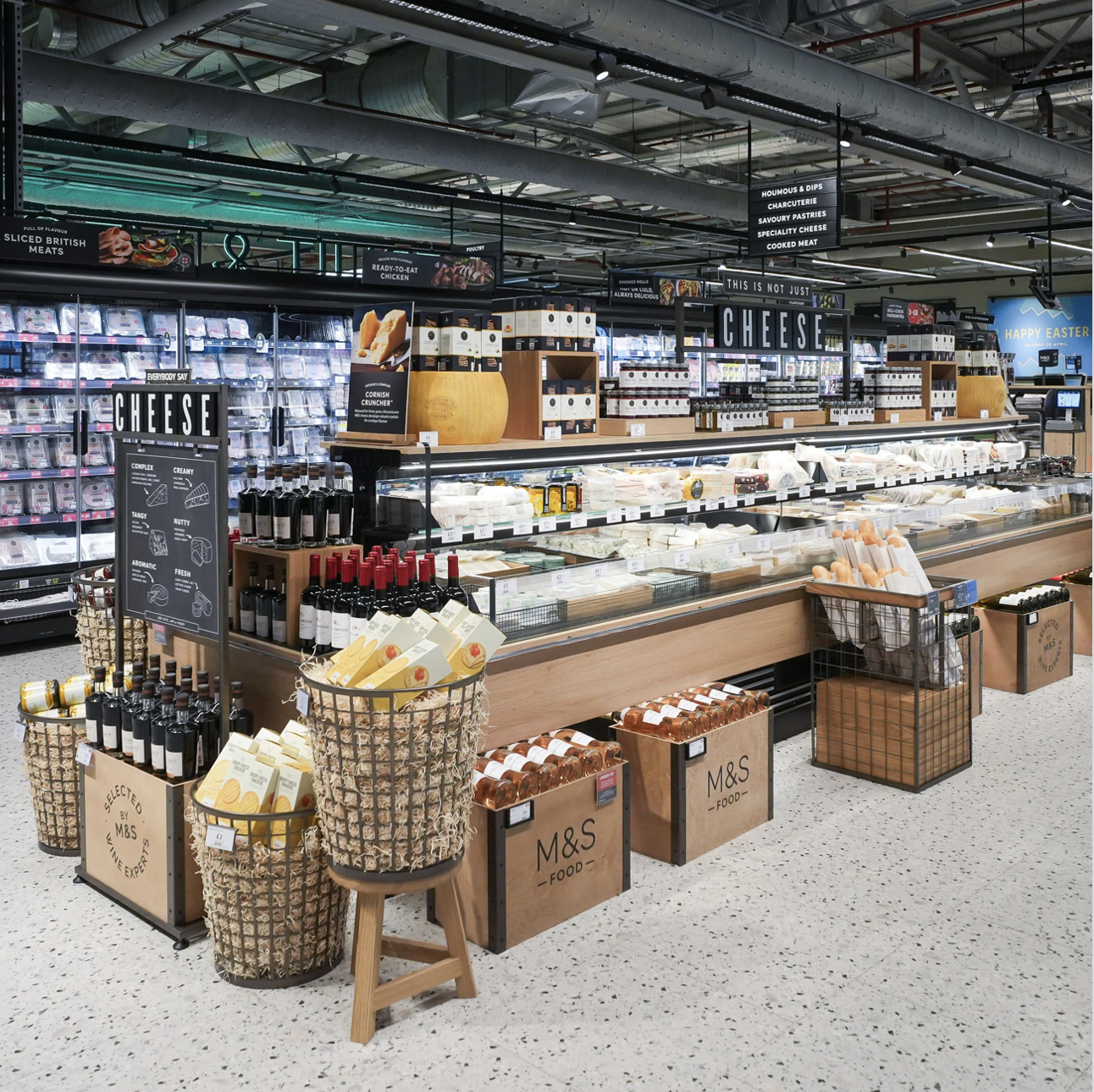 a cheese selection in a supermarket