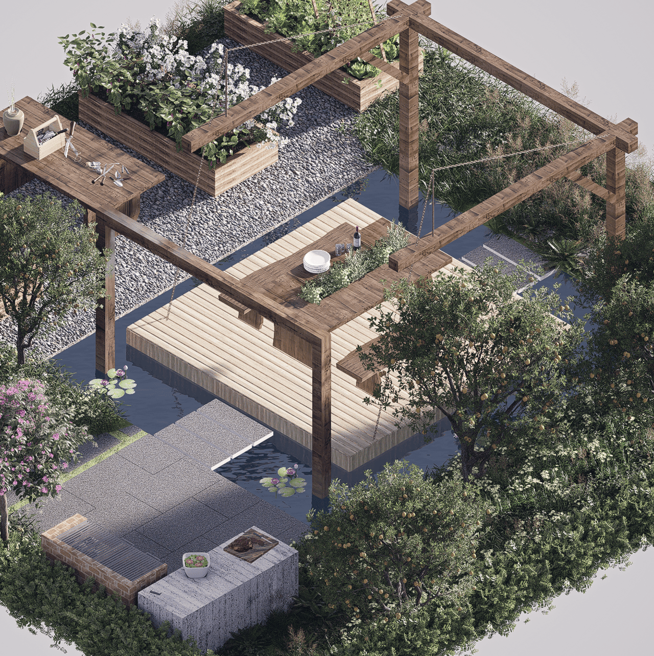 a render of a garden