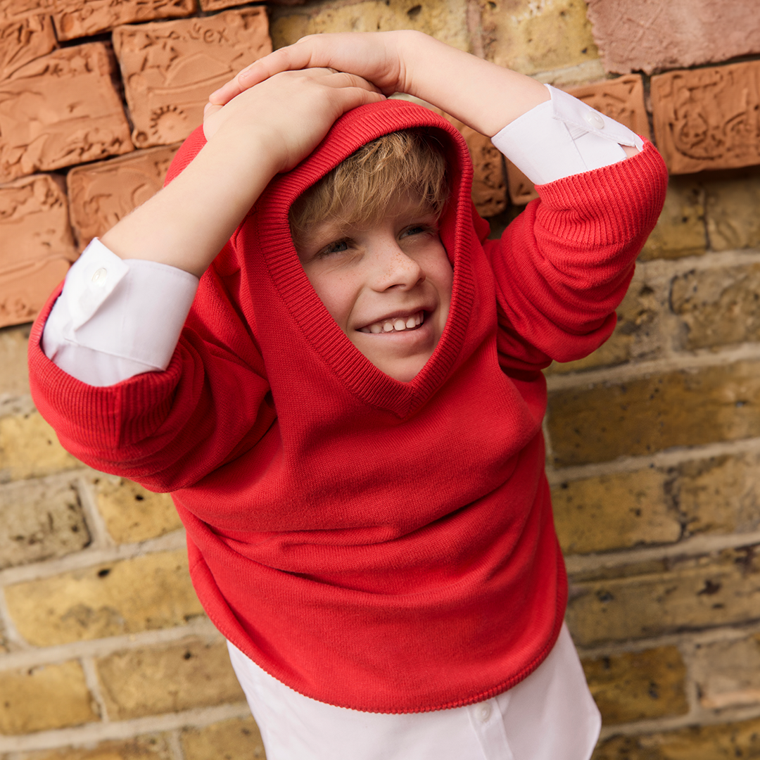 Back to school campaign - boy wearing red jumper
