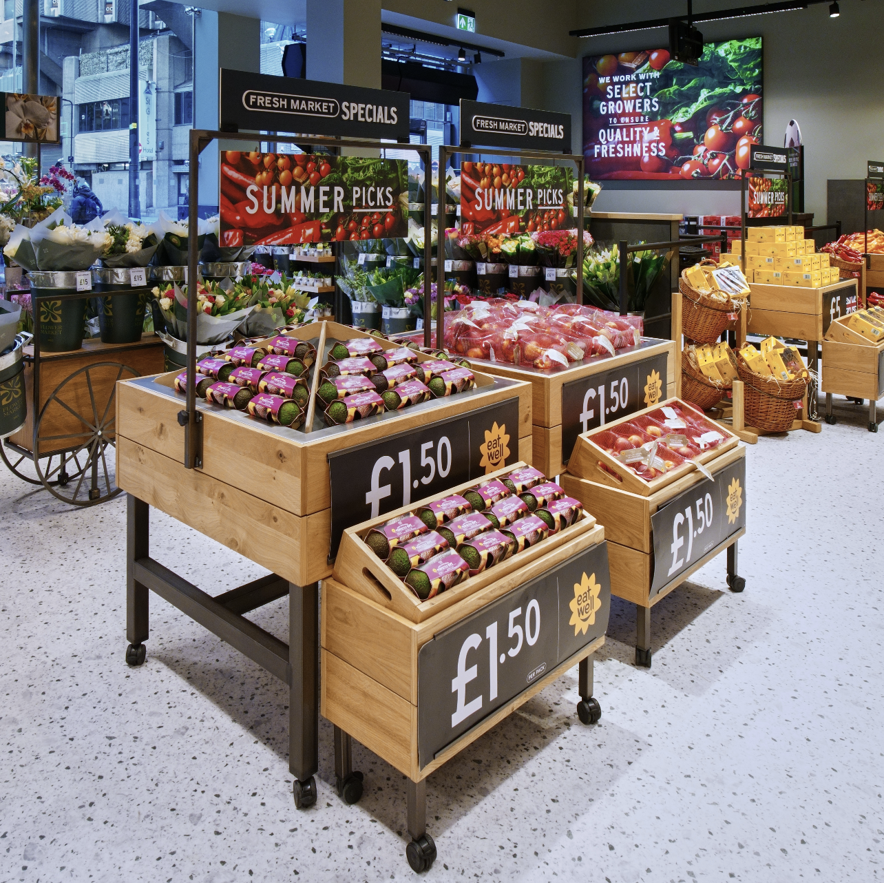 a store with fresh fruit and vegetables