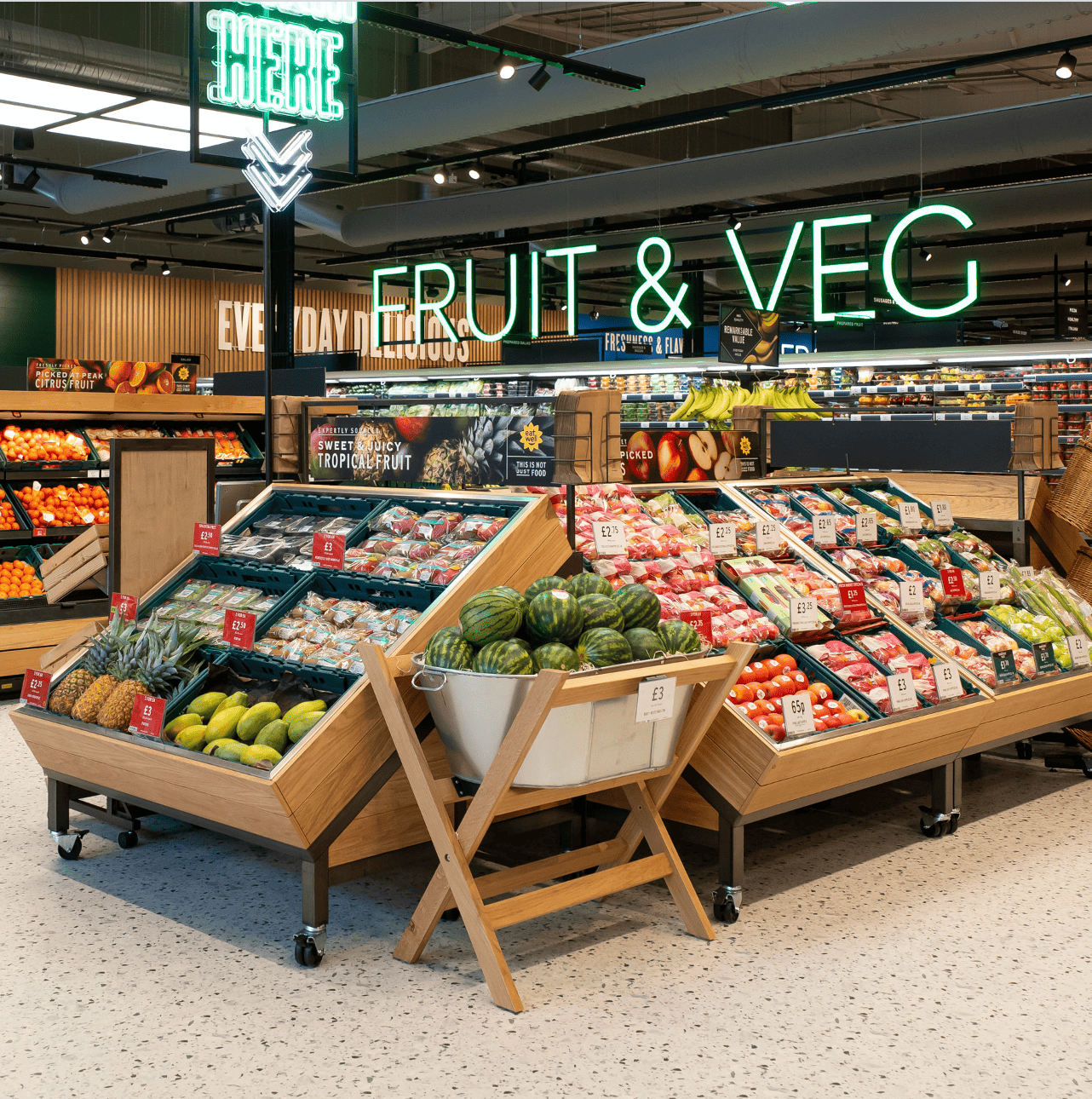 A grocery store with fruit and vegetables