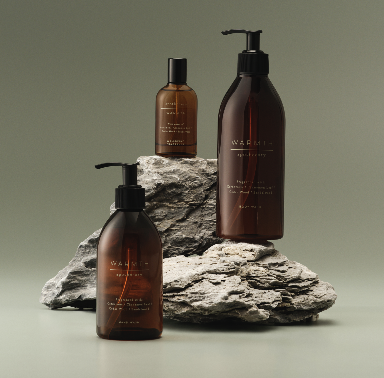 Cosmetics bottles on a rock