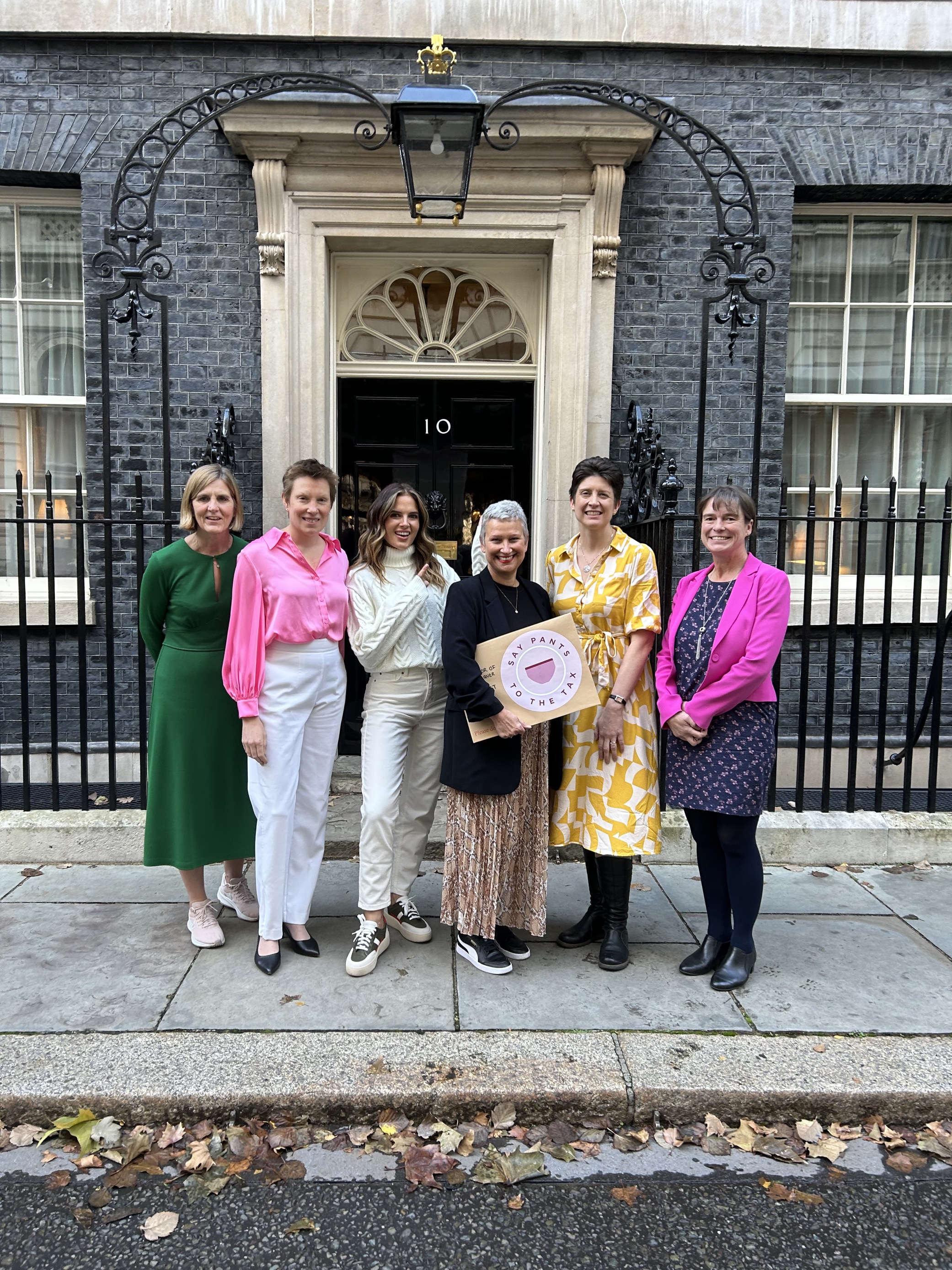 L-R Janet Lindsay CEO at Wellbeing of Women, Tracey Crouch CBE MP, Binky Felstead, Laura Charles Lingerie Director at M&S, Alison Thewliss MP, Selaine Saxby MP