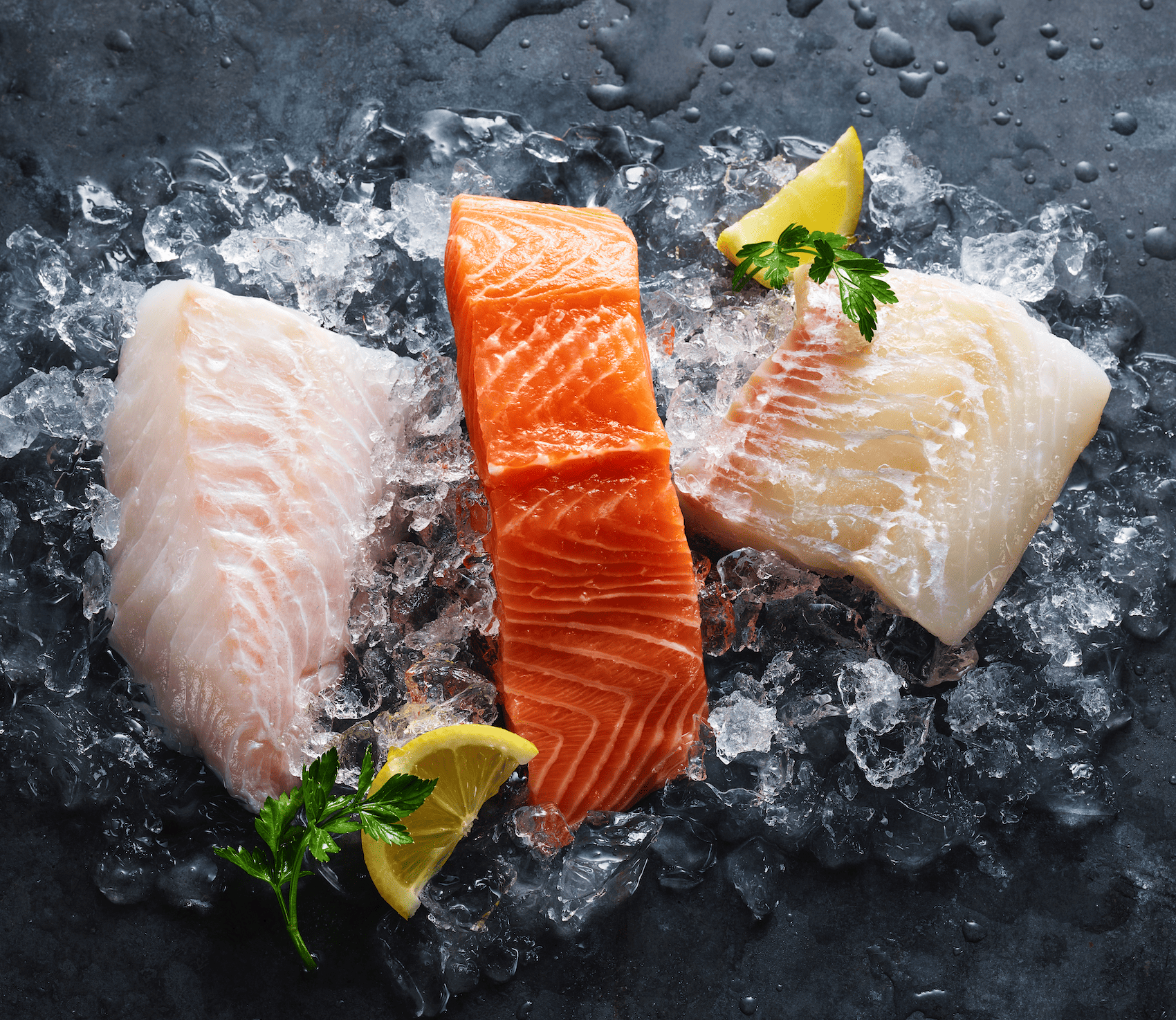 Raw Salmon & Cod on a bed of ice